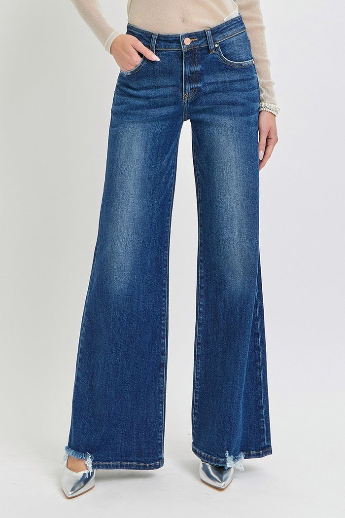 Risen Sage Mid Rise Wide Leg Jeans