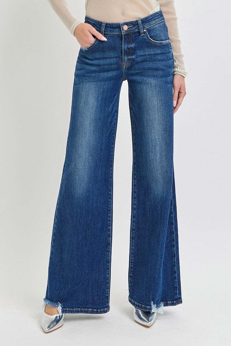 Risen Sage Mid Rise Wide Leg Jeans