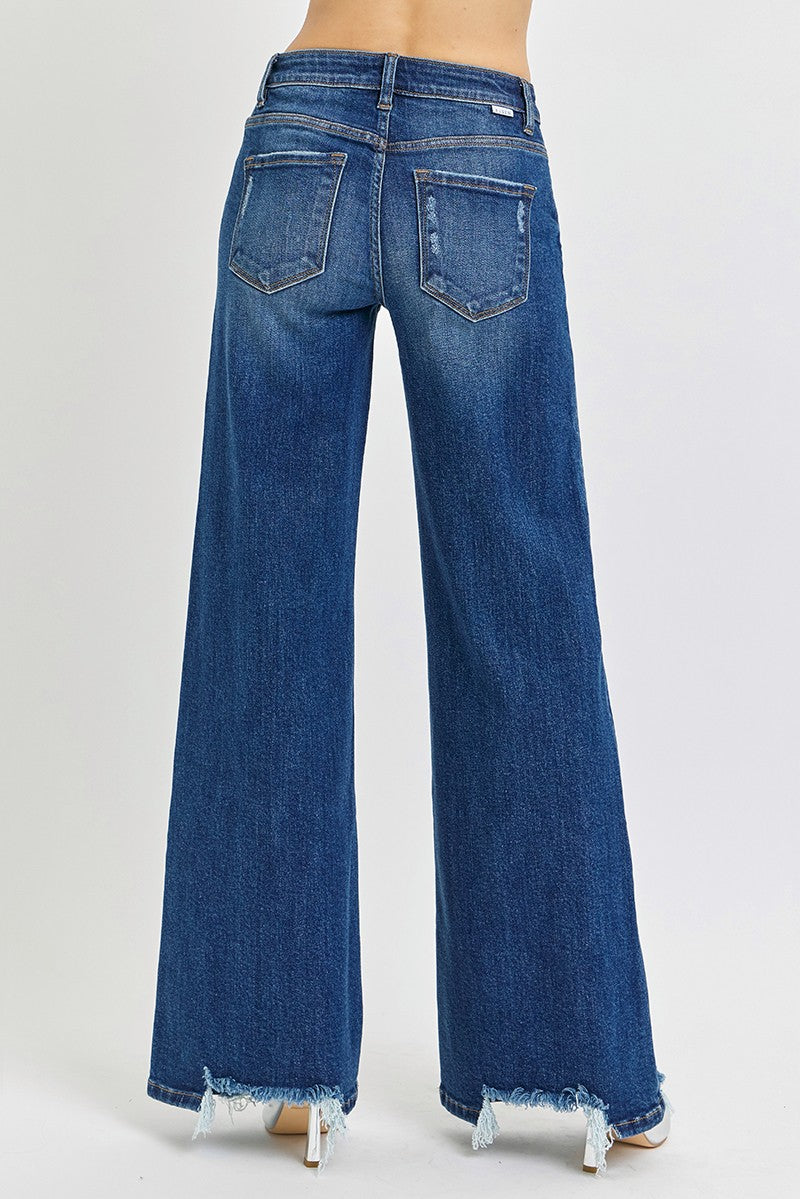 Risen Sage Mid Rise Wide Leg Jeans