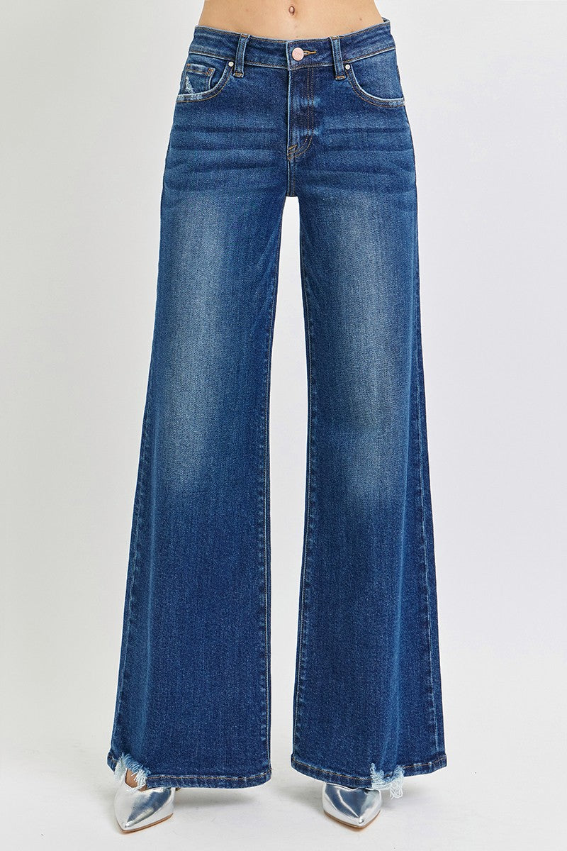 Risen Sage Mid Rise Wide Leg Jeans