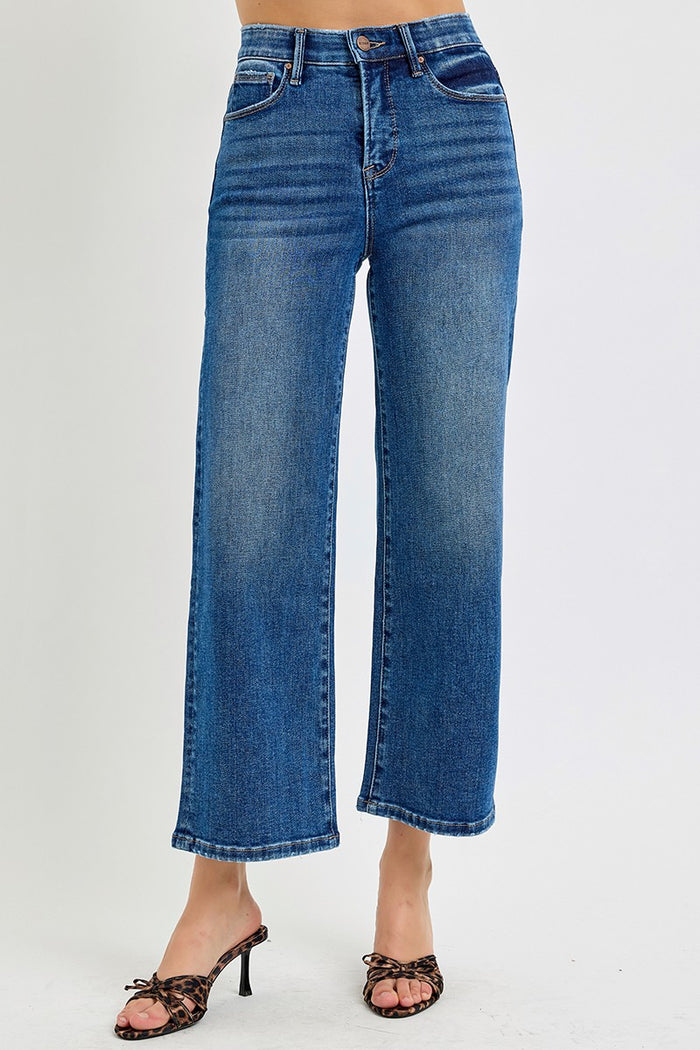 Risen Emmie Tummy Control High Rise Cropped Wide Leg Jeans