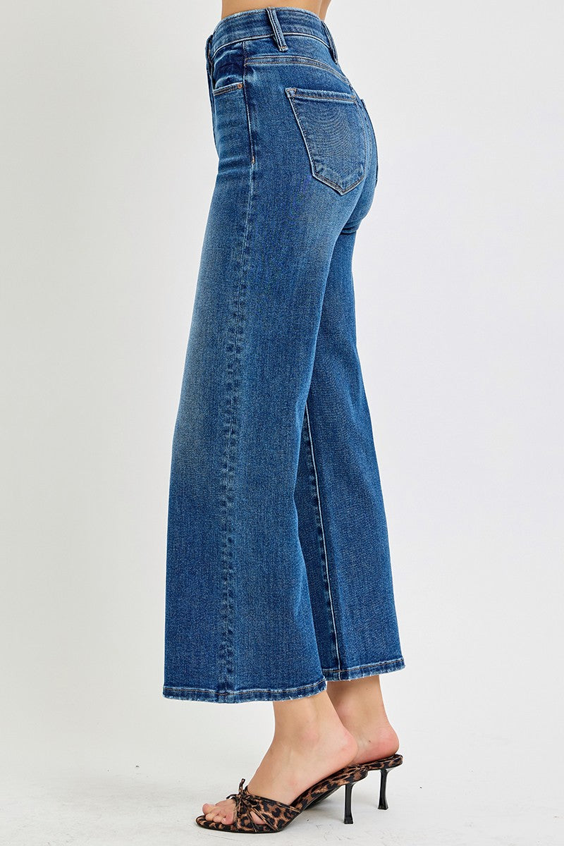 Risen Emmie Tummy Control High Rise Cropped Wide Leg Jeans