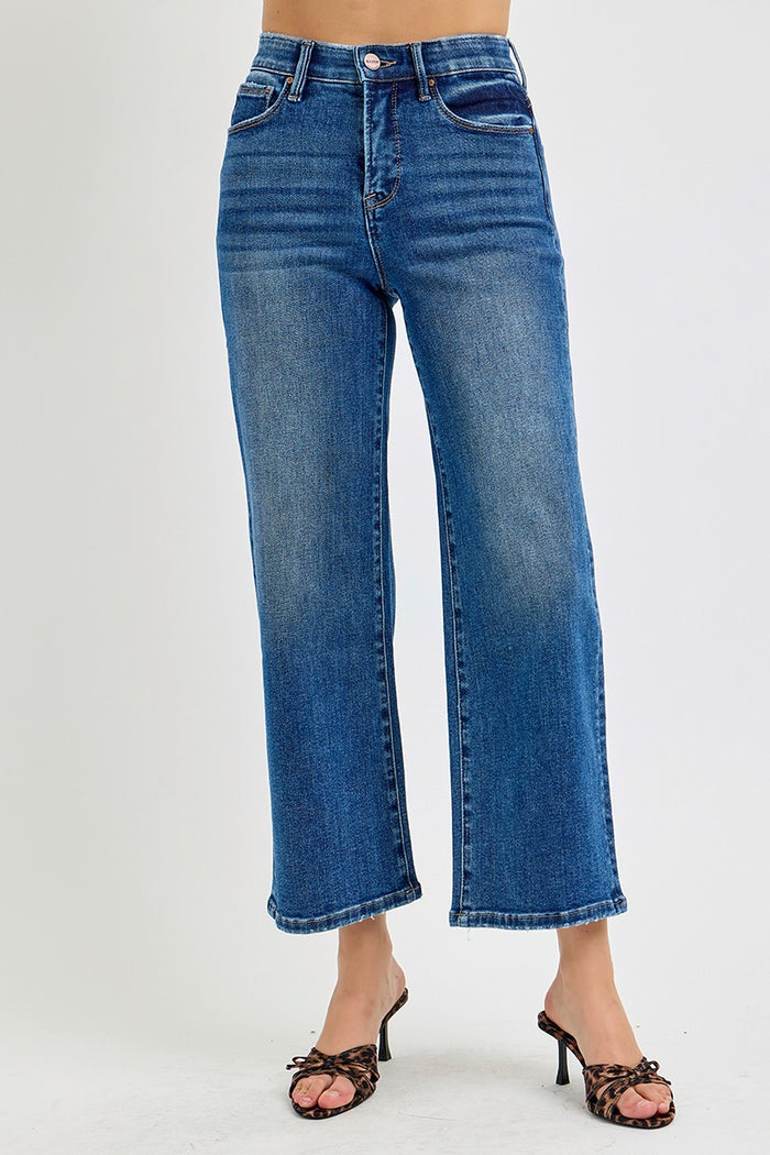 Risen Emmie Tummy Control High Rise Cropped Wide Leg Jeans