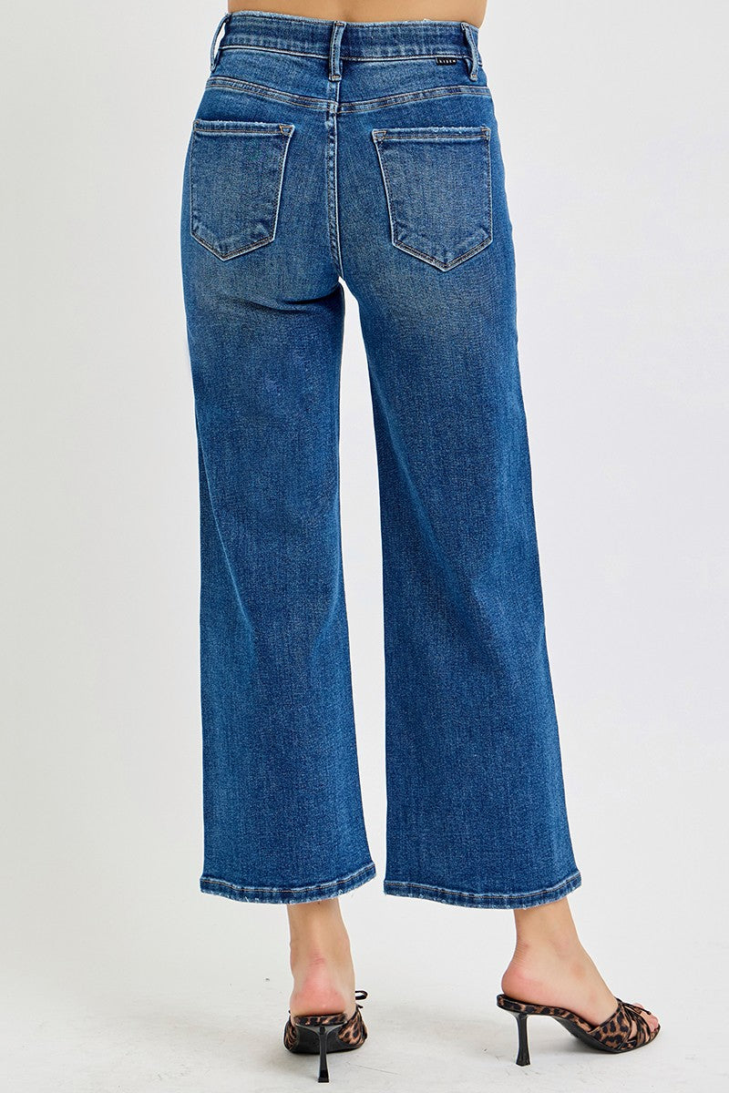 Risen Emmie Tummy Control High Rise Cropped Wide Leg Jeans