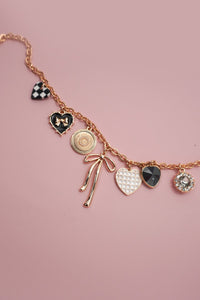 Bow and Heart Charm Necklace in Gold