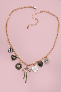 Bow and Heart Charm Necklace in Gold