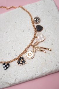 Bow and Heart Charm Necklace in Gold