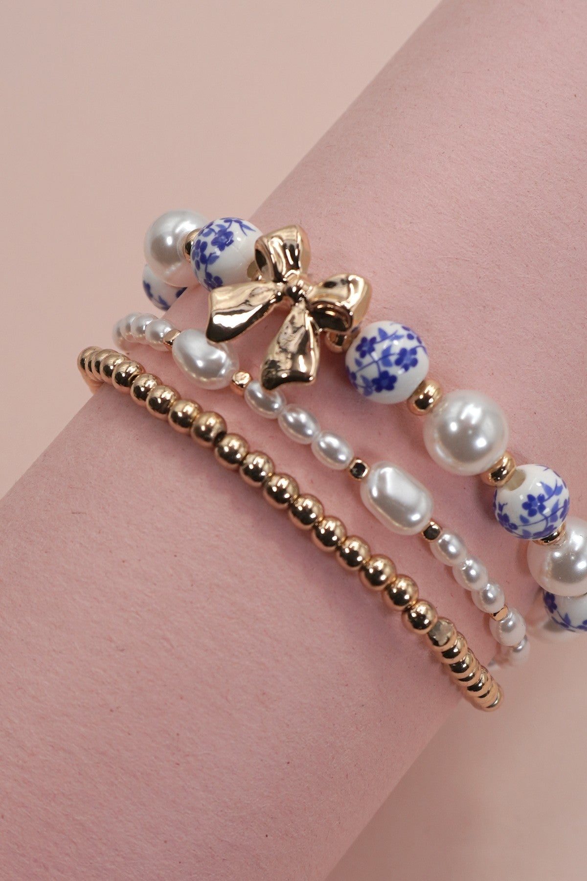 Bow and Pearl Multi Layer Bracelet Set