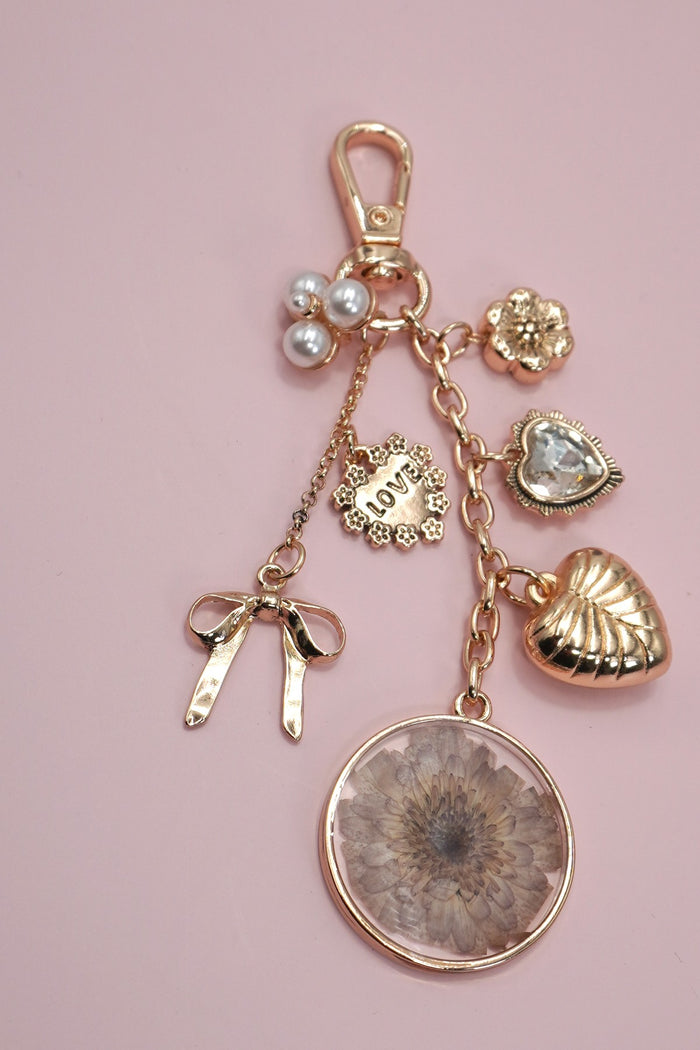 Dried Flower Bag Charm in Gold