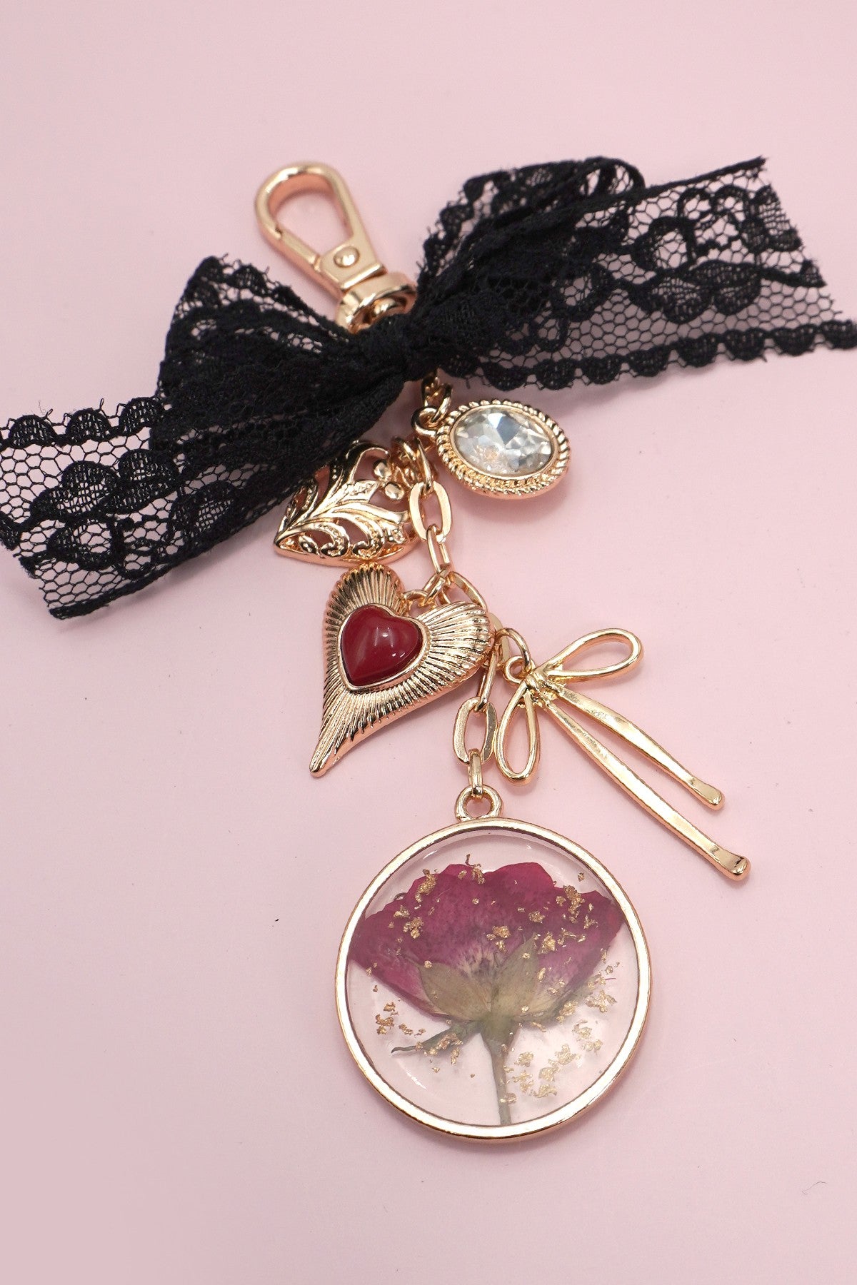 Dried Flower Bag Charm in Gold