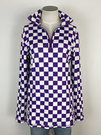 Alexa Checkered Pullover in Purple/White