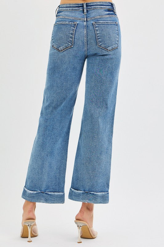 Risen Sam Mid Rise Cropped Cuffed Straight Leg Jeans