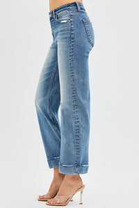 Risen Sam Mid Rise Cropped Cuffed Straight Leg Jeans