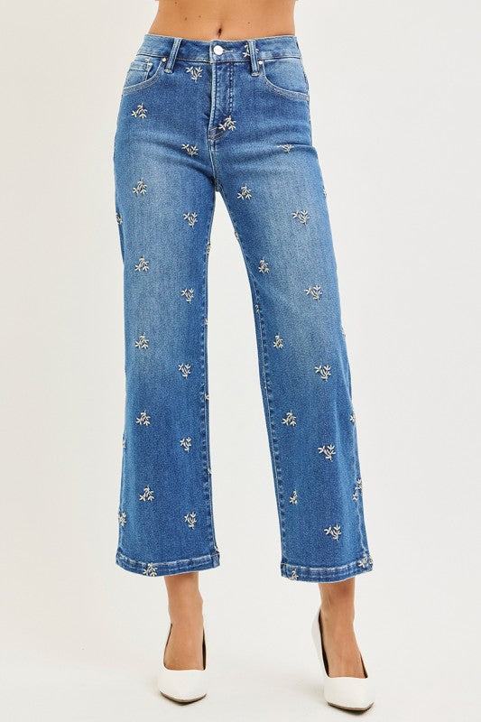 Risen Alice Tummy Control High Rise Cropped Wide Leg Jeans