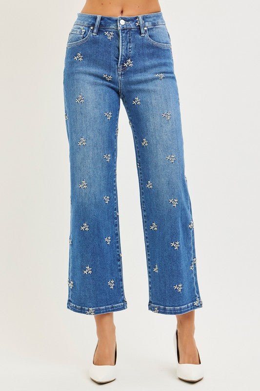 Risen Alice Tummy Control High Rise Cropped Wide Leg Jeans