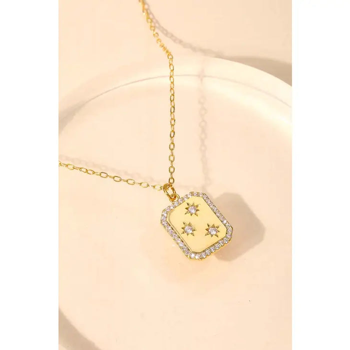 Pave Star Square Pendant Necklace in Gold