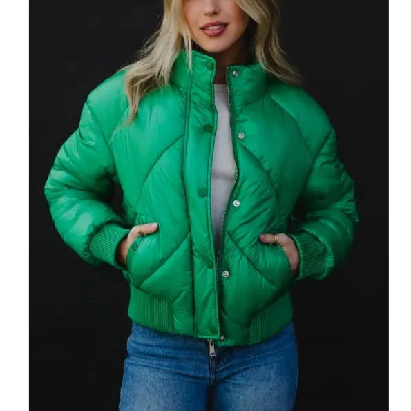 Gia Cropped Puffer Jacket in Green