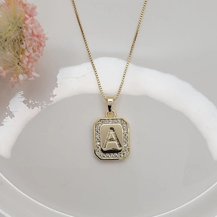 Dainty Initial Tile Necklace in Gold