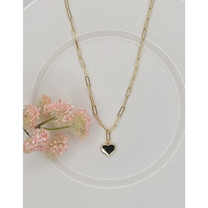 Link Chain with Heart Pendant Necklace in Gold
