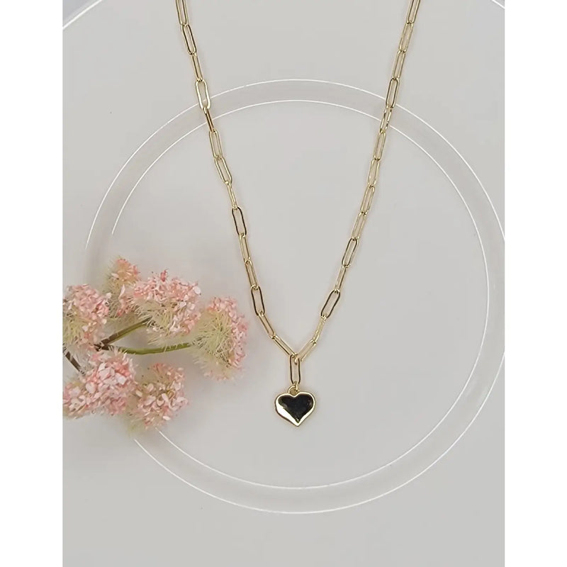 Link Chain with Heart Pendant Necklace in Gold