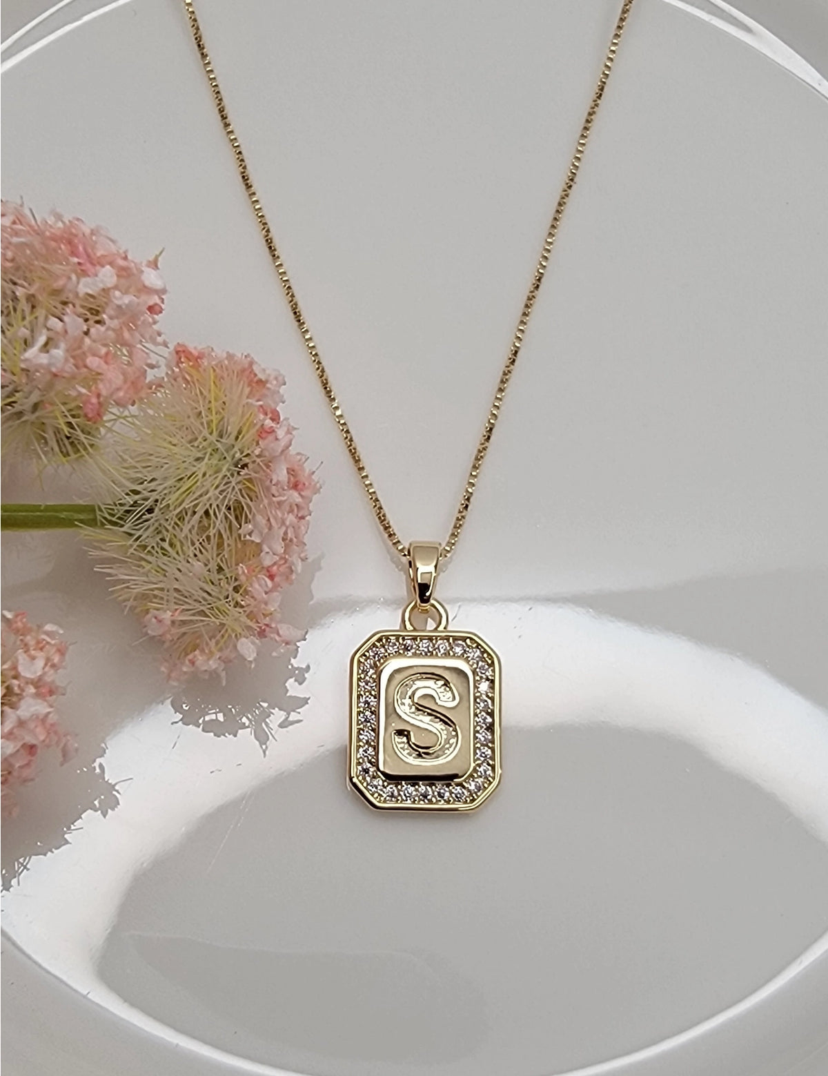 Dainty Initial Tile Necklace in Gold