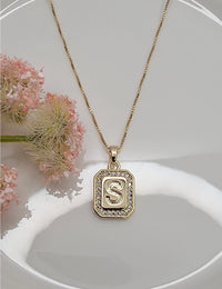 Dainty Initial Tile Necklace in Gold