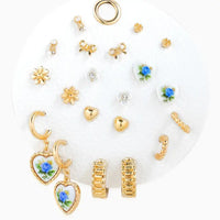 Heart Mix Earrings Set in Gold/Blue