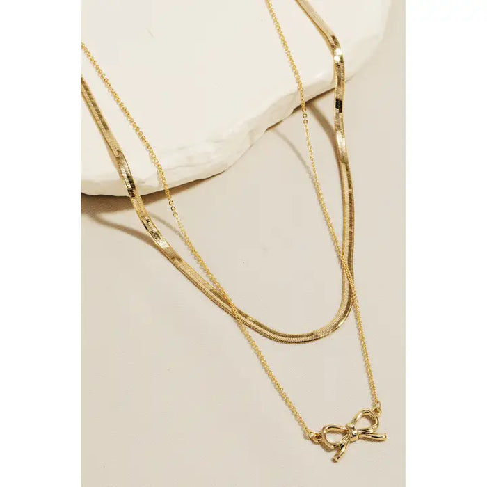 Snake Chain Layered Bow Necklace