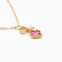 Clover Triple Charm Necklace in Light Pink/Gold