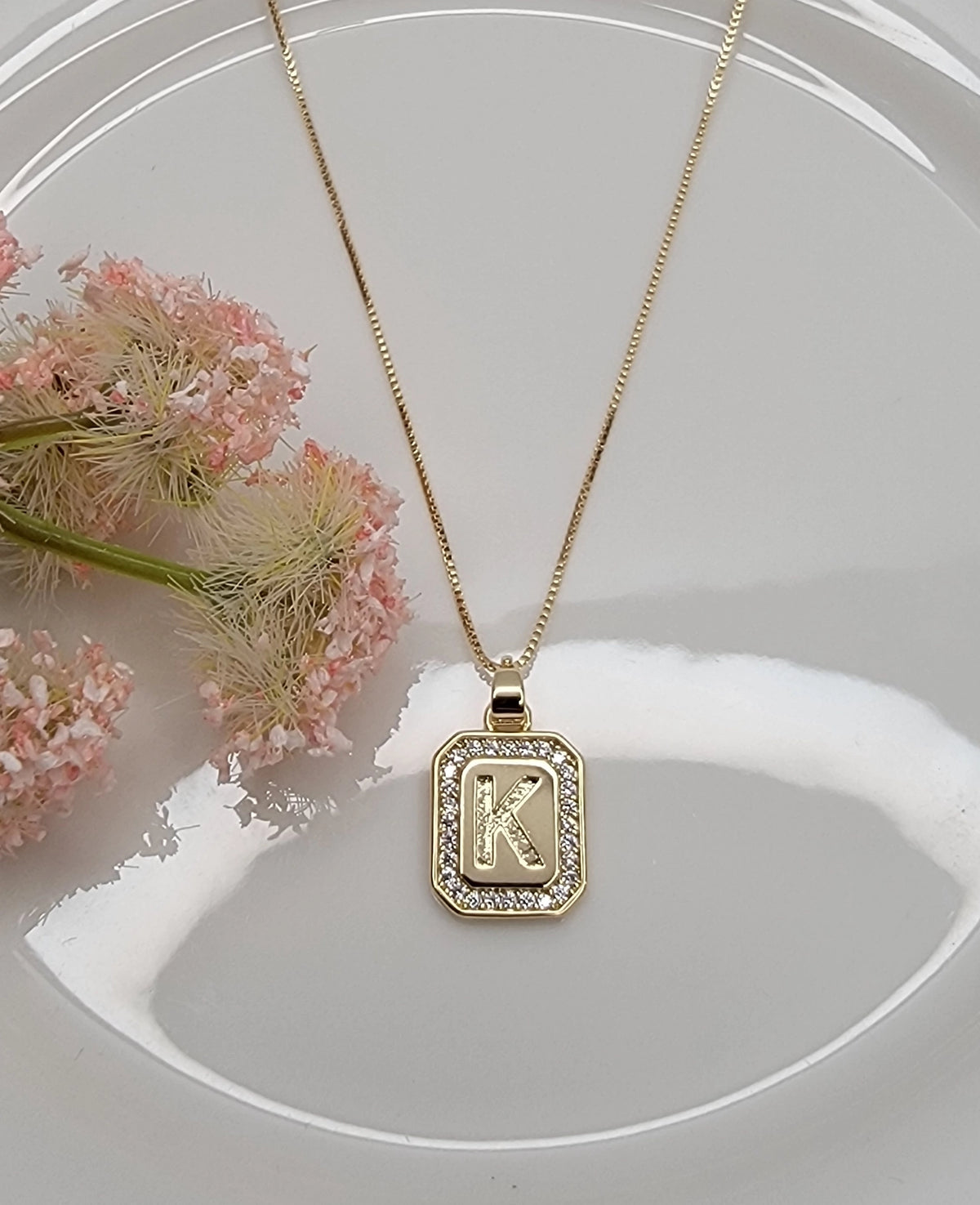 Dainty Initial Tile Necklace in Gold