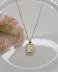 Dainty Initial Tile Necklace in Gold