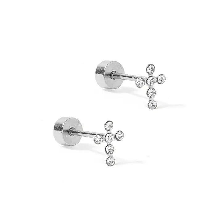 Linny Co. Clara Cross Screwback Stud Earrings