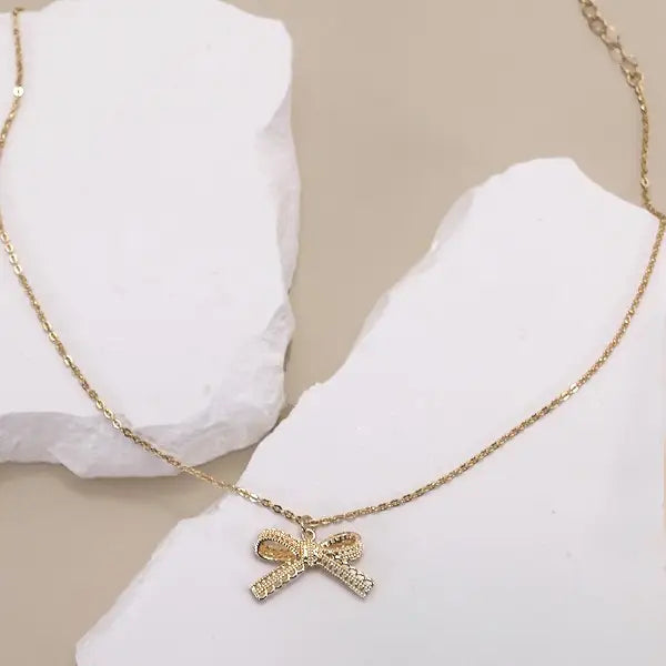 Lace Bow Necklace in Gold