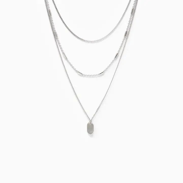 Triple Layered Chain Necklace with Mini Tag Pendant