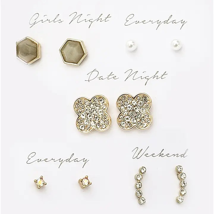 Multi-Designed Stud Earrings Set Box