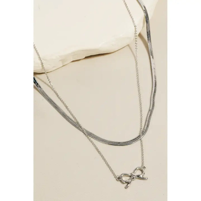 Snake Chain Layered Bow Necklace