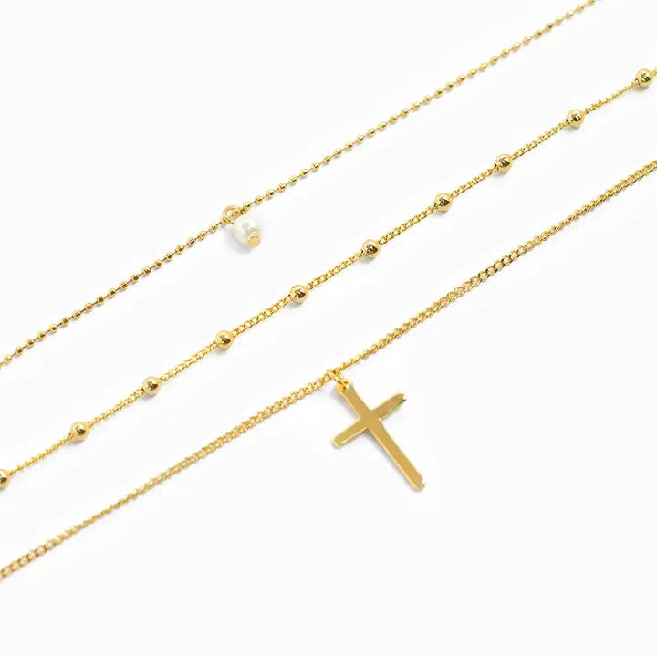 Triple Layered Cross Necklace in Gold