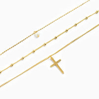 Triple Layered Cross Necklace in Gold