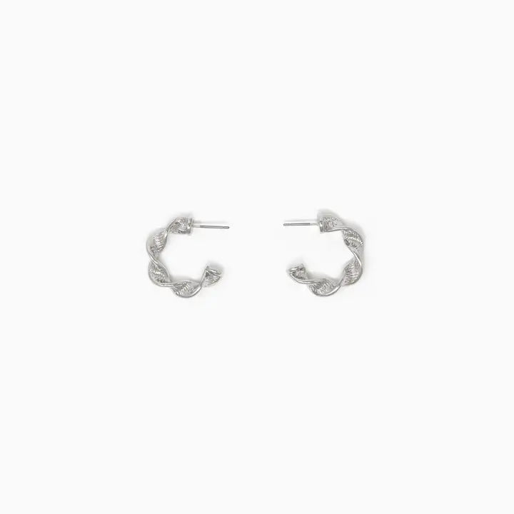 Twisted Texture Hoop Earrings in Silver