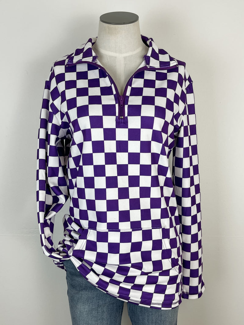 Alexa Checkered Pullover in Purple/White