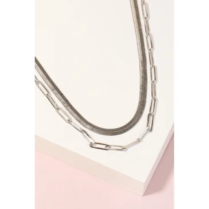 Snake and Paperclip Layered Necklace