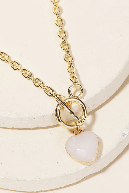 Heart Stone Toggle Necklace in Gold
