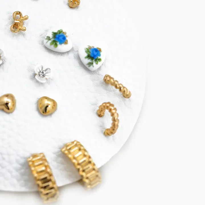 Heart Mix Earrings Set in Gold/Blue