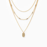 Triple Layered Chain Necklace with Mini Tag Pendant