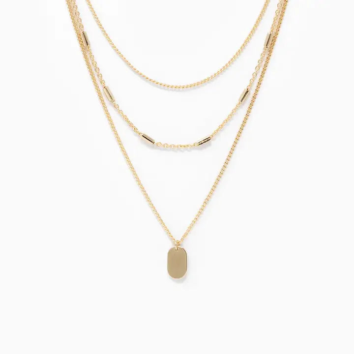 Triple Layered Chain Necklace with Mini Tag Pendant