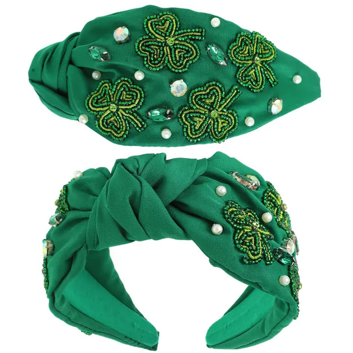 Shamrock Beaded Knot Headband in Green