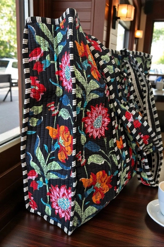 Quilted Floral Tote Bag