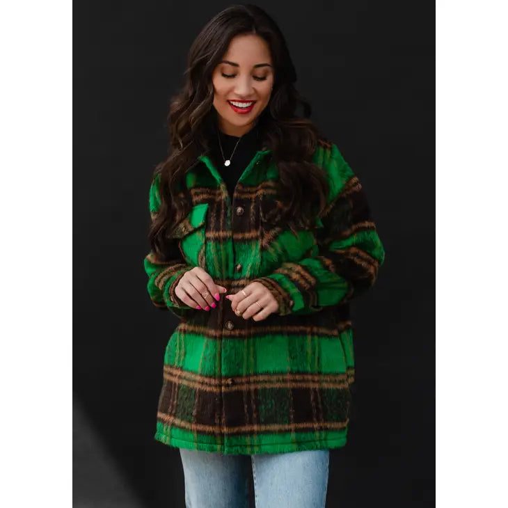 Colleen Plaid Jacket in Green/Mustard/Brown