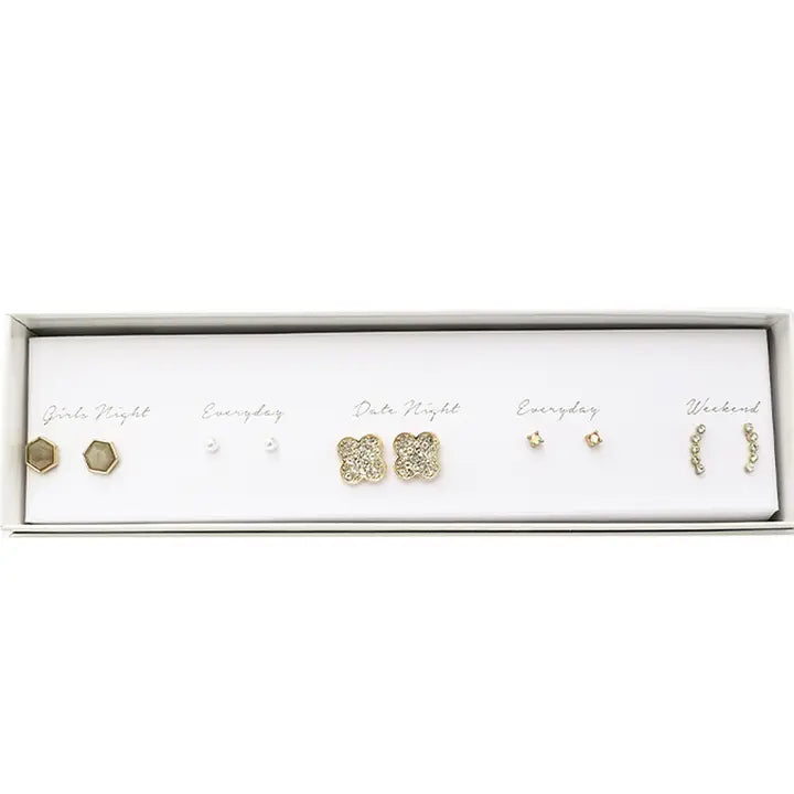 Multi-Designed Stud Earrings Set Box