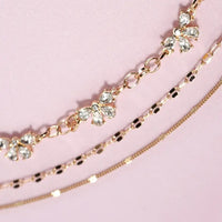 Rhinestone Bow Layered Necklace in Gold